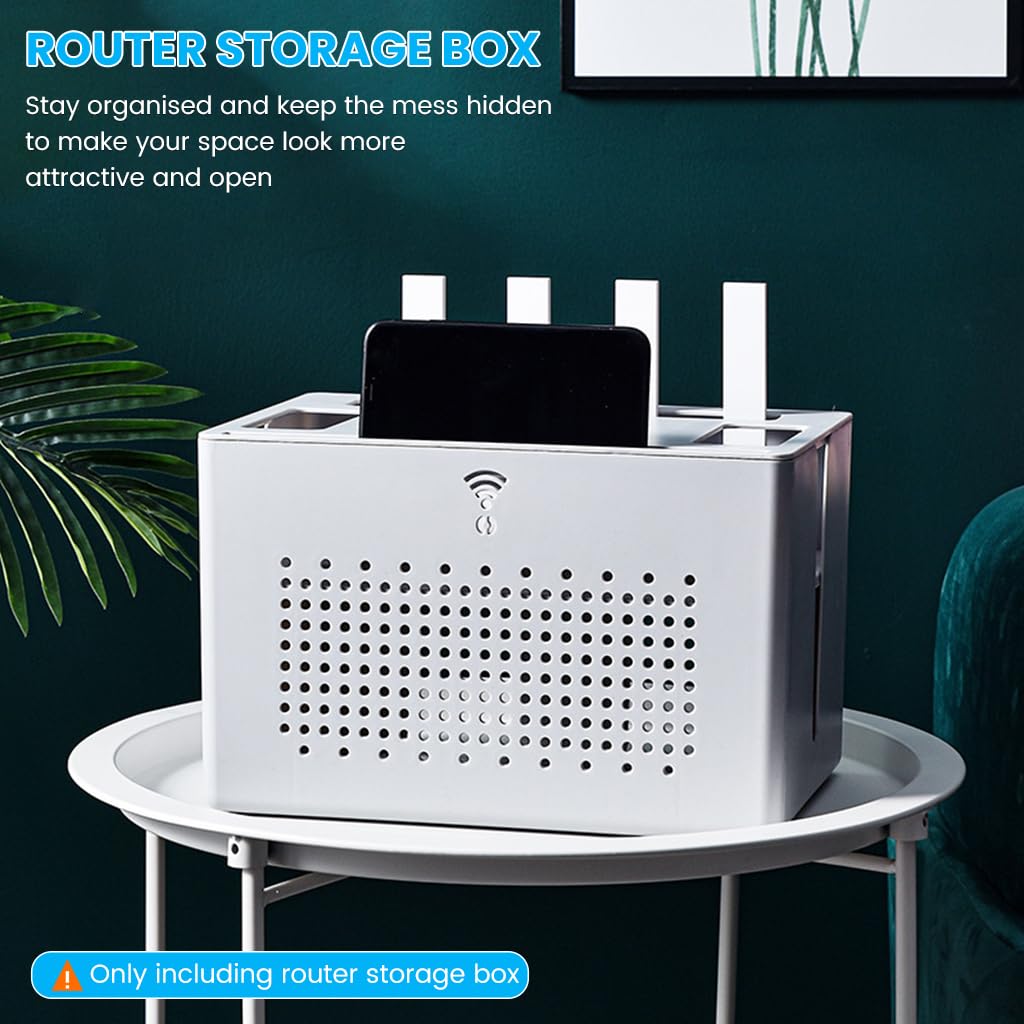 Verilux Router Stand Cable Organizer Box for Home and Office with Double Layer 31×21×20 cm | ABS Storage for Cables and Power Boards