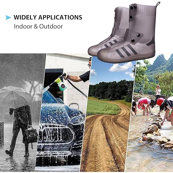 Zibuyu Waterproof Rain Shoe Covers for Outdoor Use featuring Snap Button Closure and Slip‑Resistant Sole | Grey Silicone Size 42/43 for Men and Women