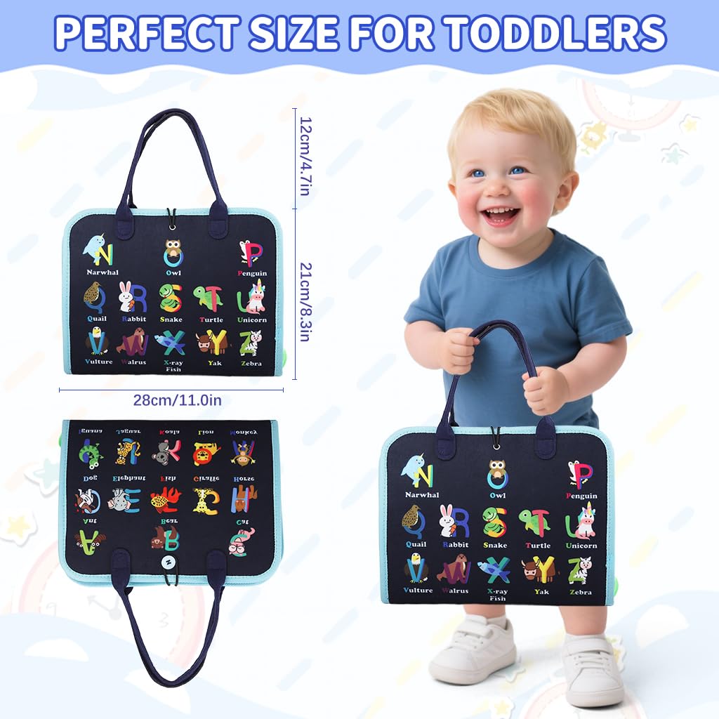 SNOWIE SOFT Busy Board for Toddlers with Zip Up Handbag Design and Felt Pages | Montessori Travel Toy