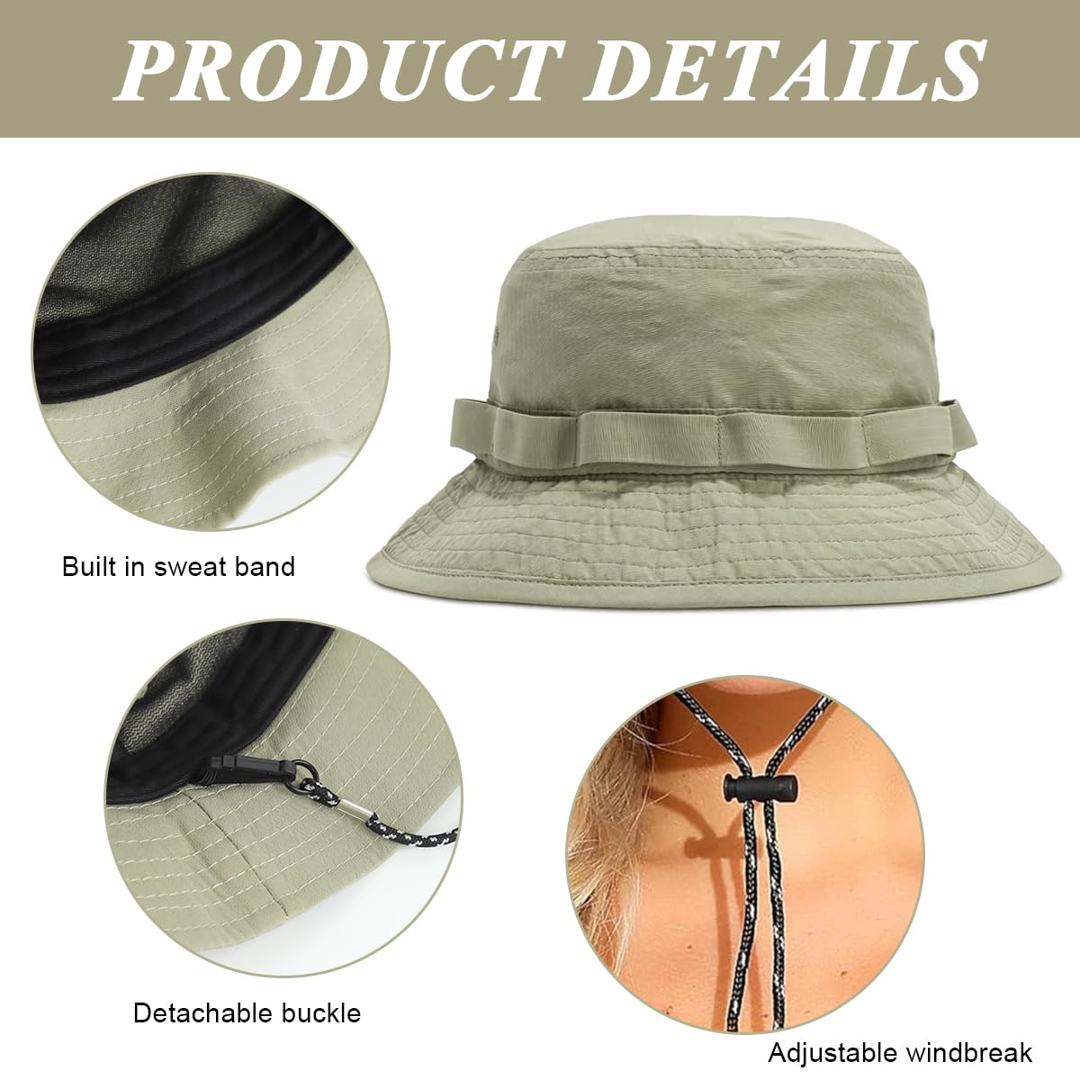 PALAY® Fashion Bucket Har Wide Brim Bucket Hat with Chin Strap Lightweight Quick Dry Camping Sun Hat Travel Bucket Hat Unisex Bucket Hat for Women Men