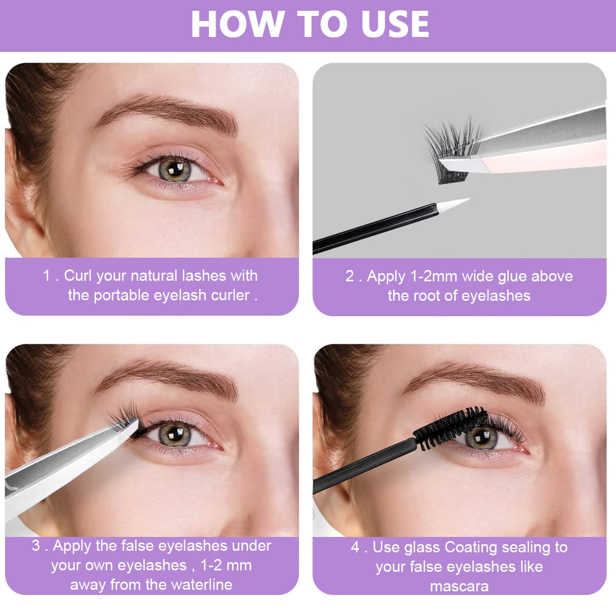 MAYCREATE False Eyelash Kit for Natural 3D Eye Look featuring 12pcs 13mm Cluster Lashes | Includes Glue and Tools