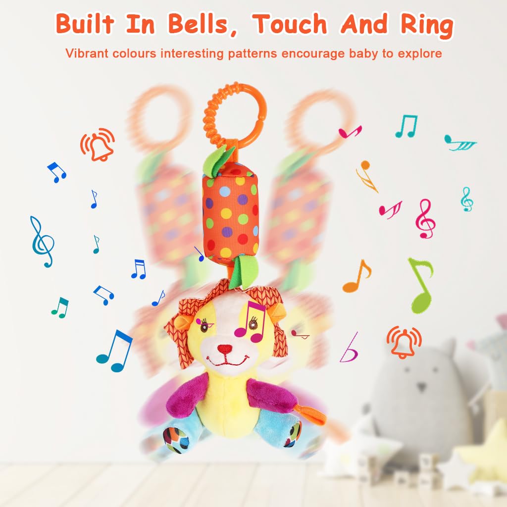 SNOWIE SOFT Baby Toys for Stroller with Open Ring Clasp and Plush Lion Rattle | Sensory Fun for 6–12 Months