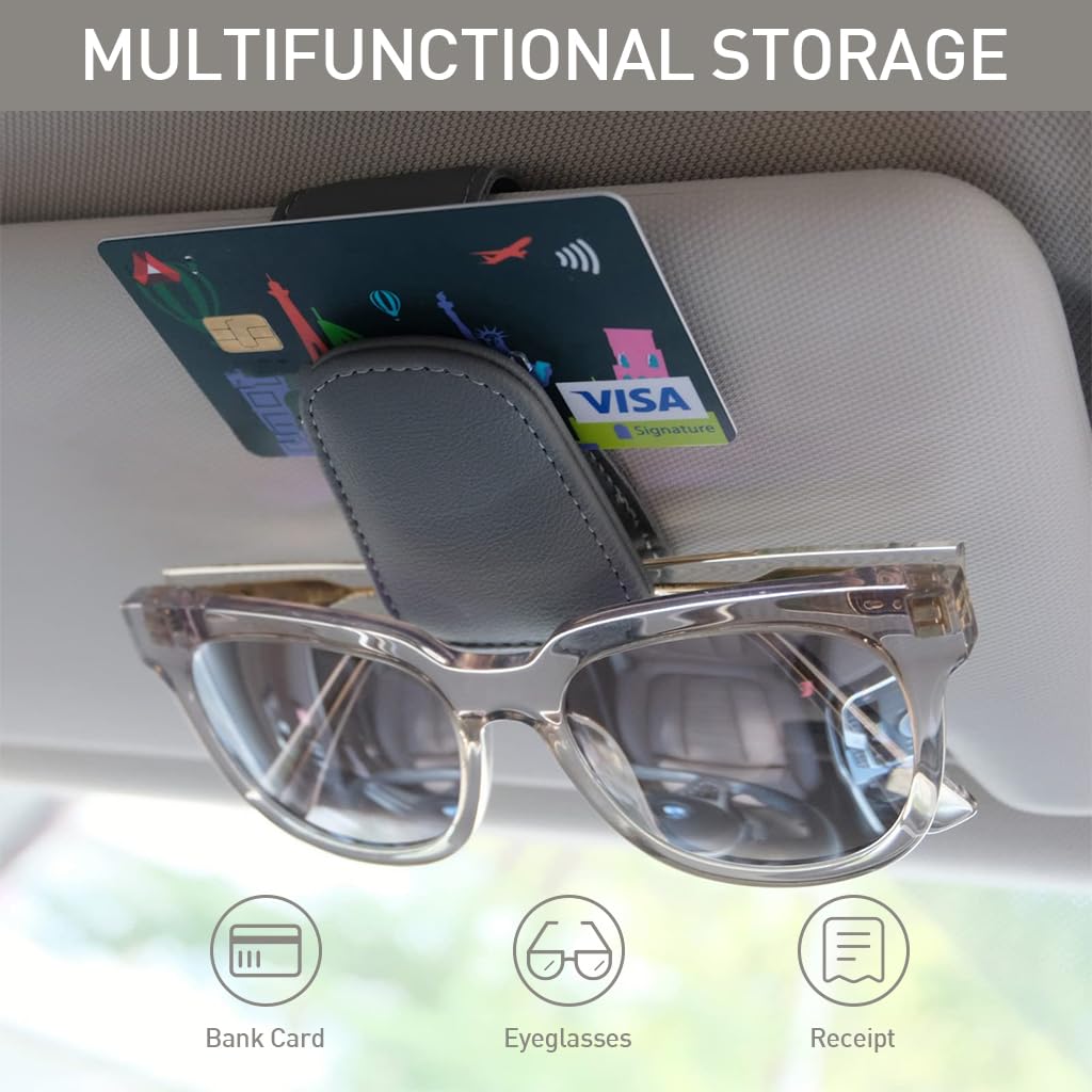 STHIRA Car Sunglasses Holder for Sun Visor with Magnetic Closure in Black PU Leather