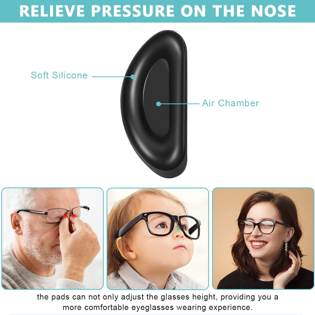 MAYCREATE Adhesive Eyeglasses Nose Pads for Glasses with D Shape 15×6×1.5 mm Black Silicone | 12 Pairs