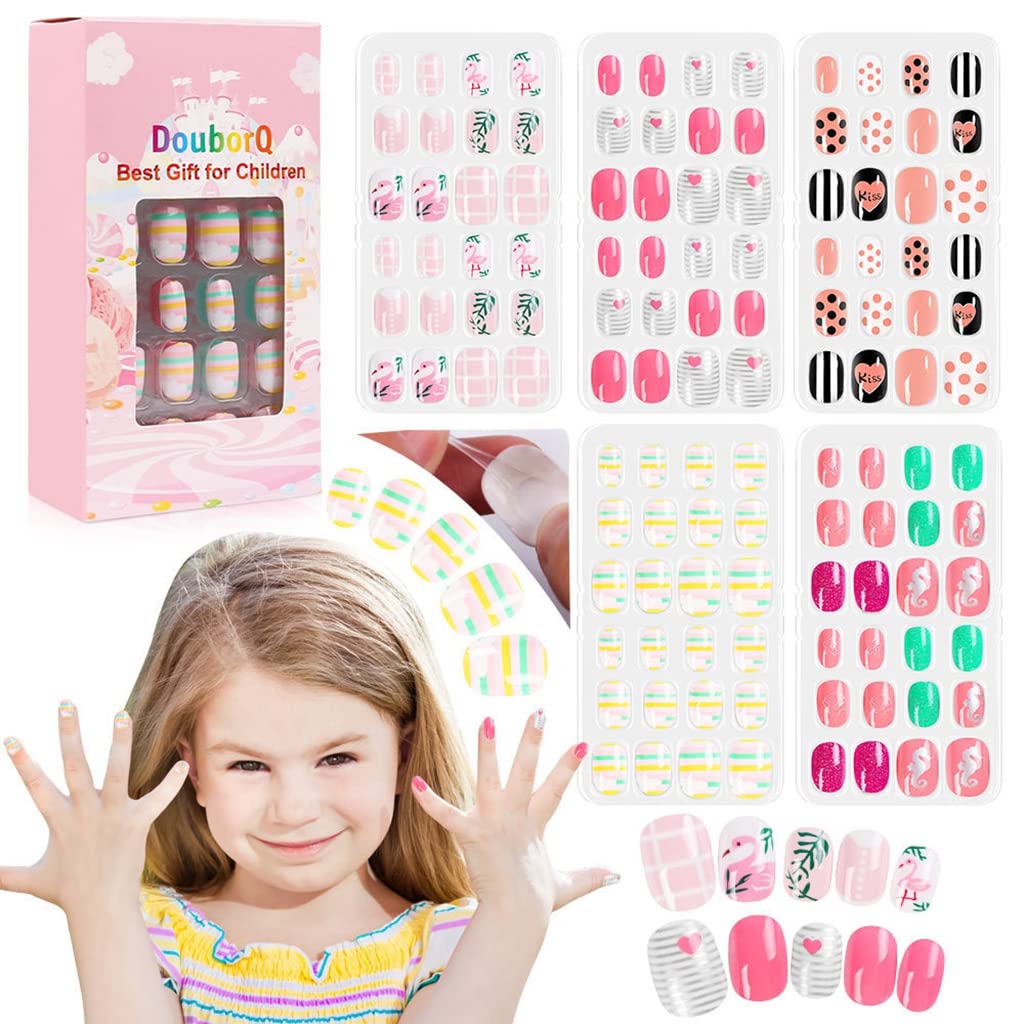 MAYCREATE® 120pcs Kids Press on Nails Children Acrylic Fake Nails, Lovely Press on French Fake Nails for Girls Kids Christmas Gift Nail Design Decoration