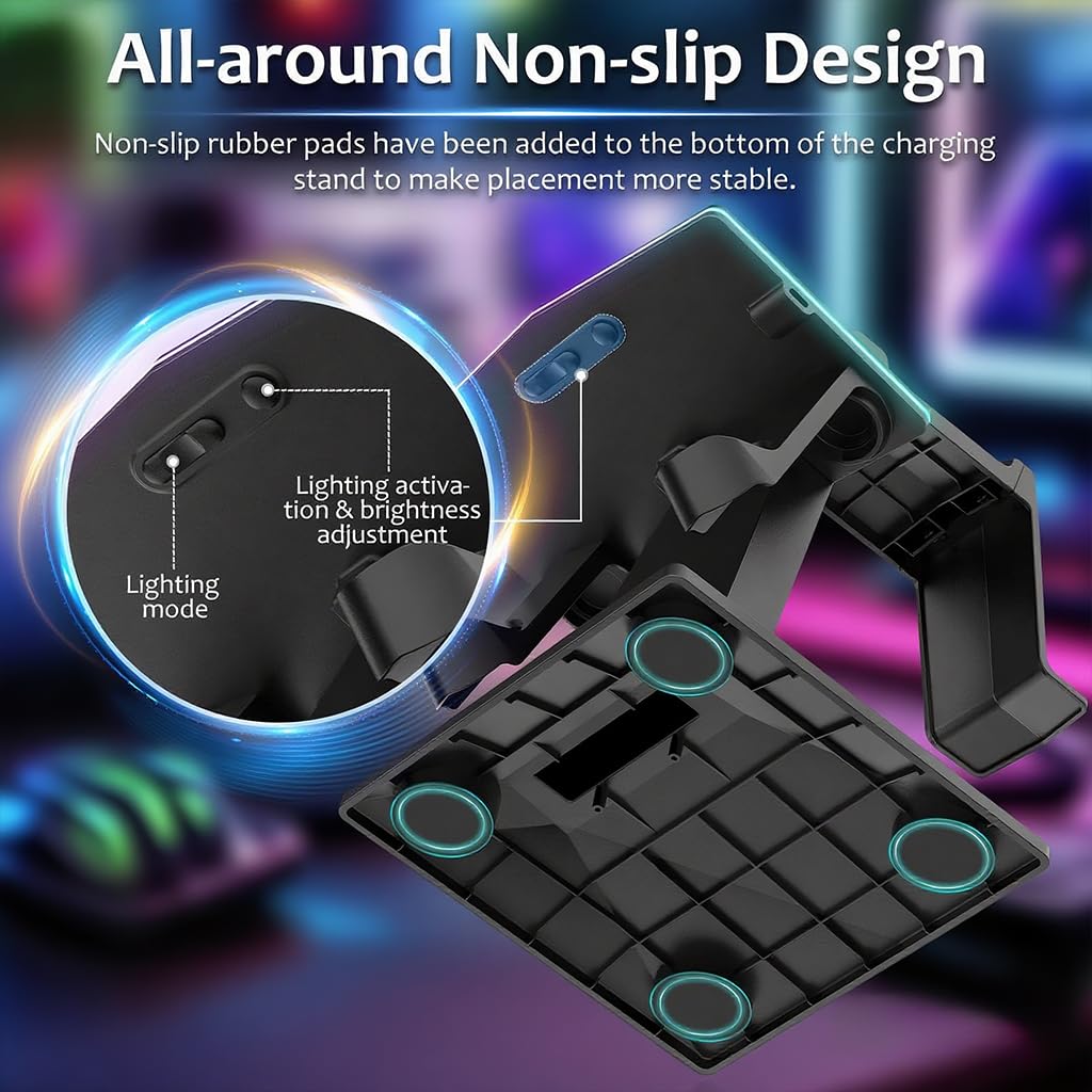ZORBES Charging Dock for Meta Quest 3 and 2 with Dual Controller Slots and TPU-Coated LED Tray