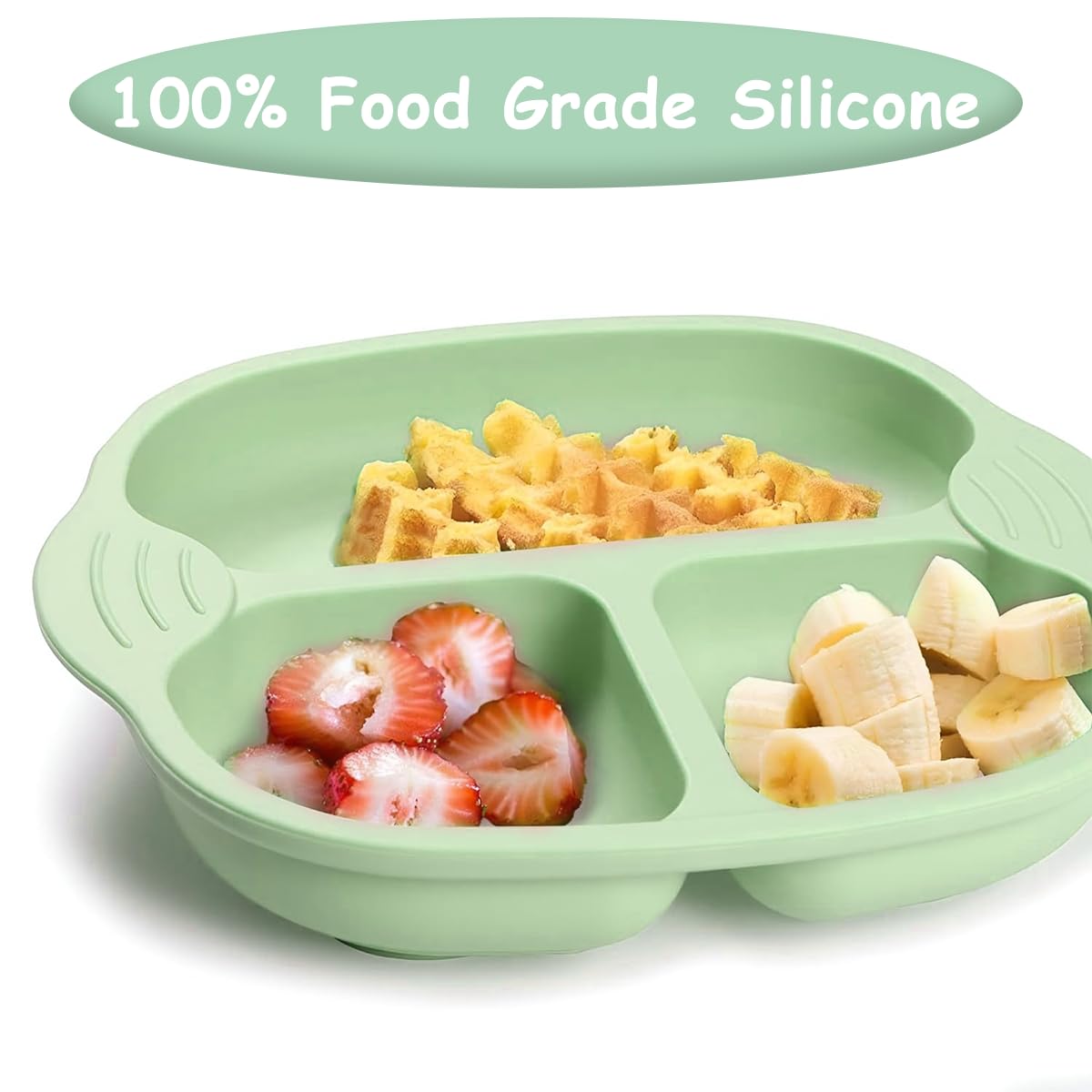 SNOWIE SOFT Baby Suction Plates for Self Feeding with 4 Strong Cups and Spoon & Fork Set