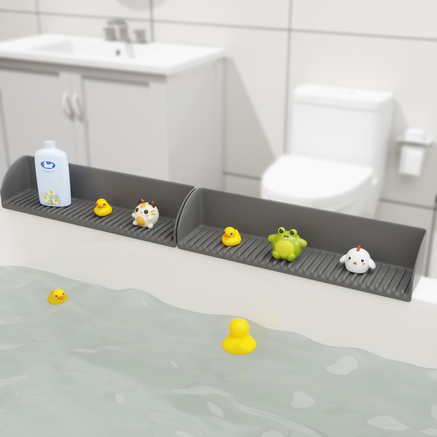 HASTHIP® Silicone Water Splash Guard for Bathtub, Suction Cup L-Shape Bathtub Arm Rest Water Stopper, Grooved Surface Design, Bathtub Splash Guard Strip, 20x3.6x3.8 in