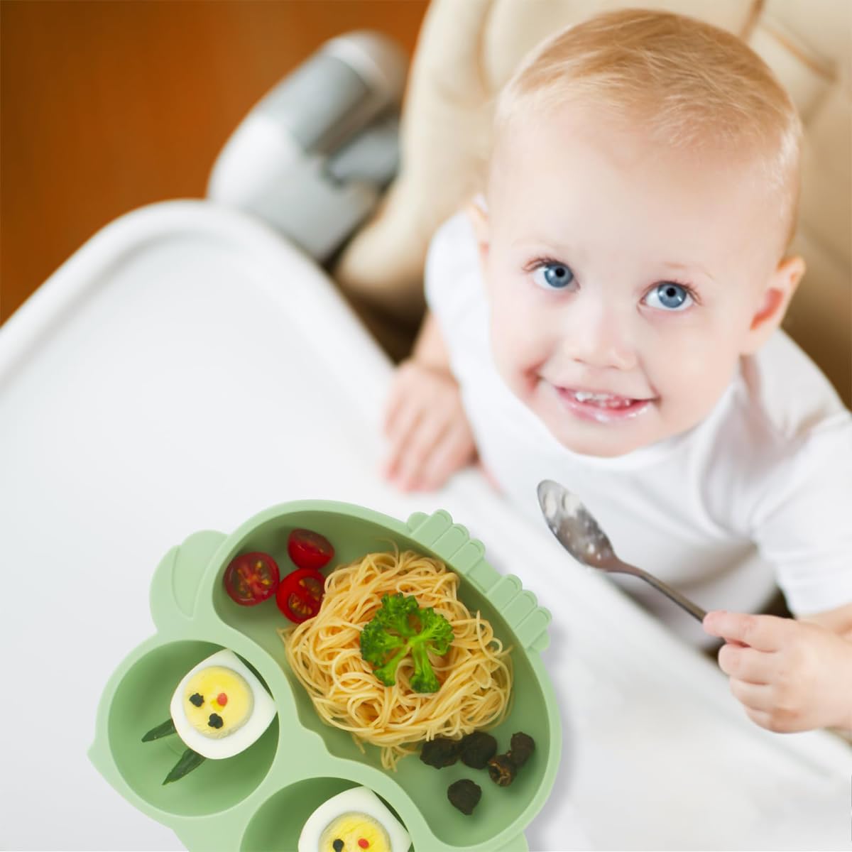 SNOWIE SOFT® Baby Suction Plates for Baby Feeding with 4 Strong Suction Cups, Silicone Toddler Plates with Deep Divided for Kids to Feed Themselves, Dish Washer & Micro-Wave Oven Safe