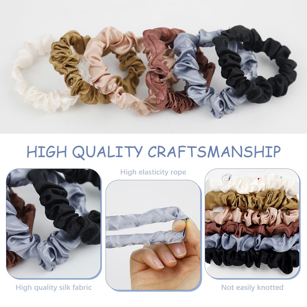 MAYCREATE Satin Hair Scrunchies for Women with Elastic Core and Soft Silk Fabric | 6 Pack