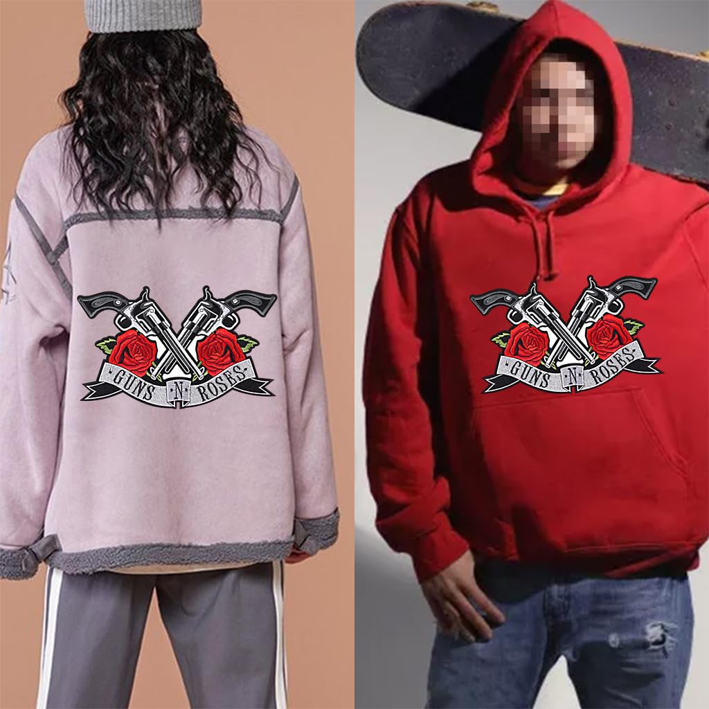 ZIBUYU Guns Roses Patches for DIY Clothing and Bags featuring Hot Melt Glue Backing | Embroidered Punk Appliques