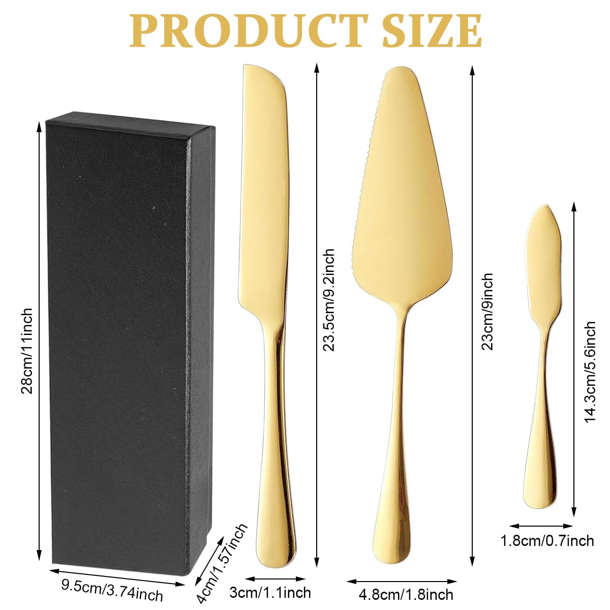 HASTHIP Cake Knife and Server Set for Weddings with Ergonomic Non Slip Handles | 3Pcs 9.29in Knife 8.8in Server 6.7in Spatula