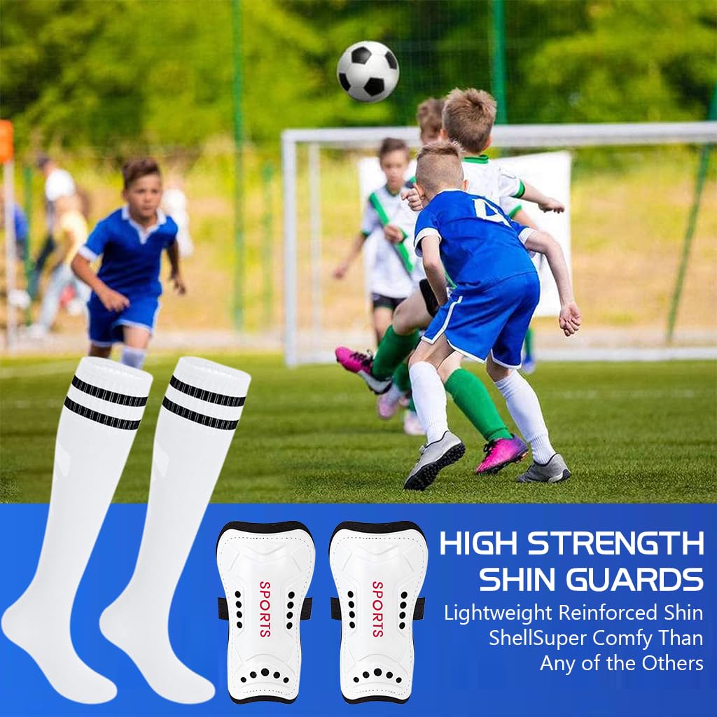 Proberos Football Sport Compression Sock Shin Guards Set for Kids 8–18 with Anti Slip Design and 14 in Knee High Fit