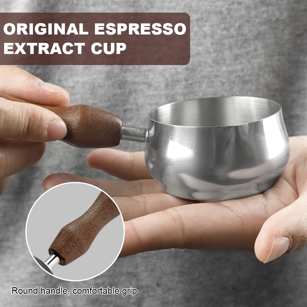 Supvox Espresso Shot Pitcher for Barista with 60ml Capacity featuring V Shape Spout and Wooden Handle