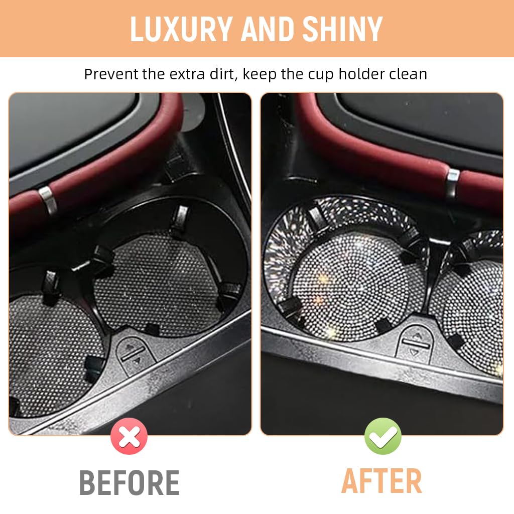 STHIRA Car Cup Holder Coasters 4Pcs Set featuring 2.76 in Anti-slip PVC Rubber | Sparkling Rhinestone Interior Decor