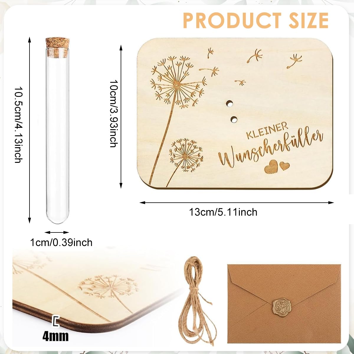 Zibuyu DIY Wish Bottle Kit for Creative Gifting with 5.12×3.94 in Embossed Wooden Card & Glass Tube