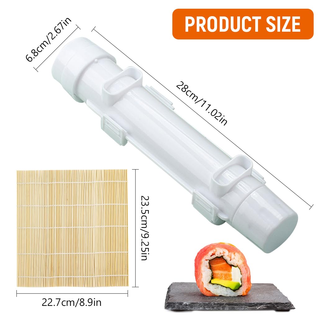 HASTHIP Sushi Making Kit for Beginners with 28cm Rice Roll Mold Press and Bamboo Mat | Food Grade Plastic