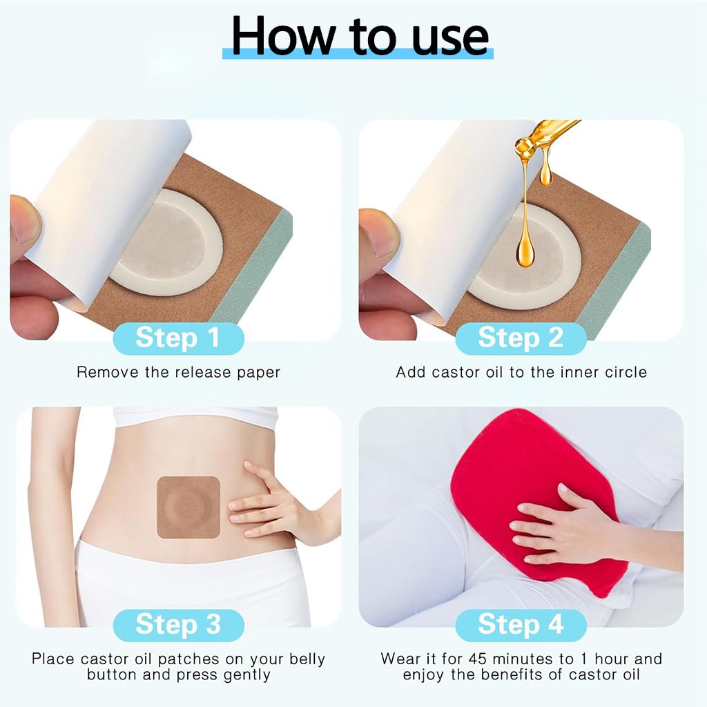 ZIBUYU Castor Oil Belly Button Patches for Home Therapy with High Absorbency Organic Cotton