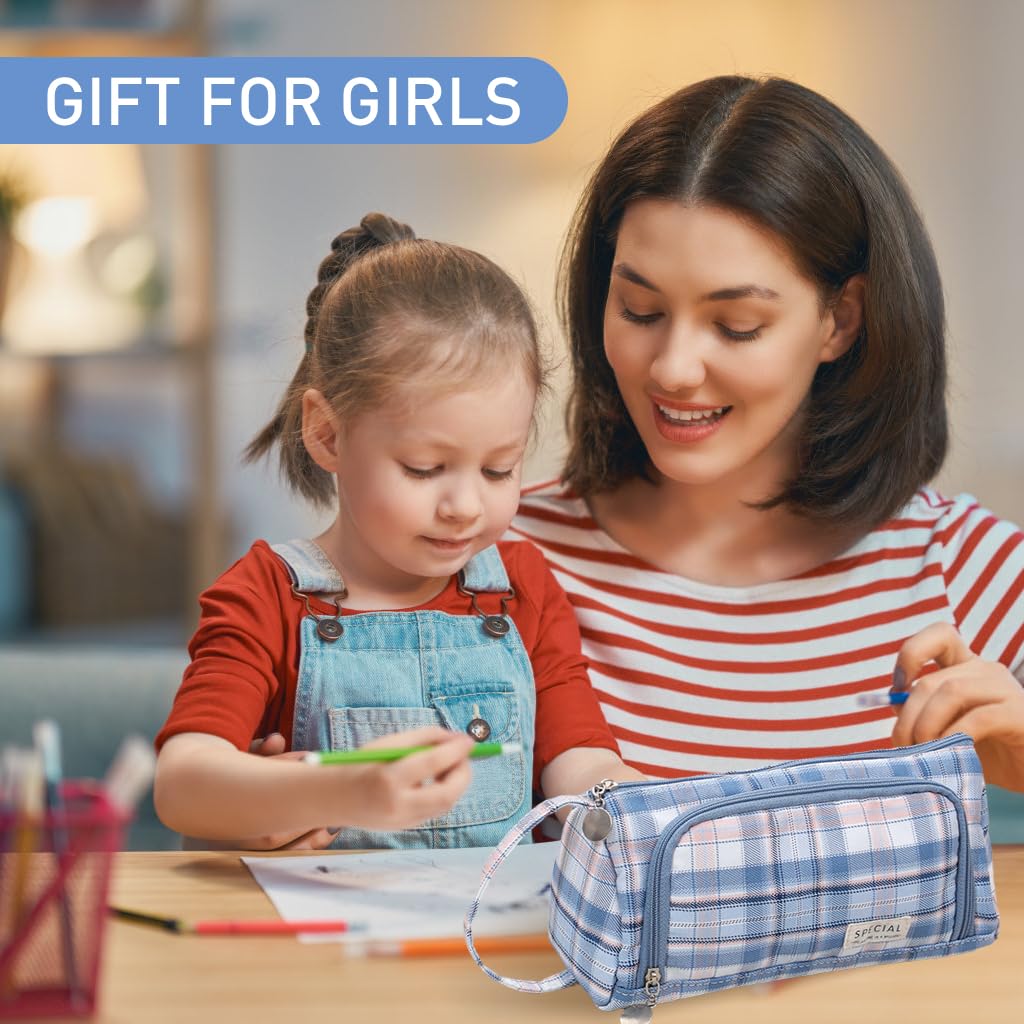 Climberty Pencil Case with Multi Interior Compartments and Handle in Blue | Schoolgirls Canvas Pouch