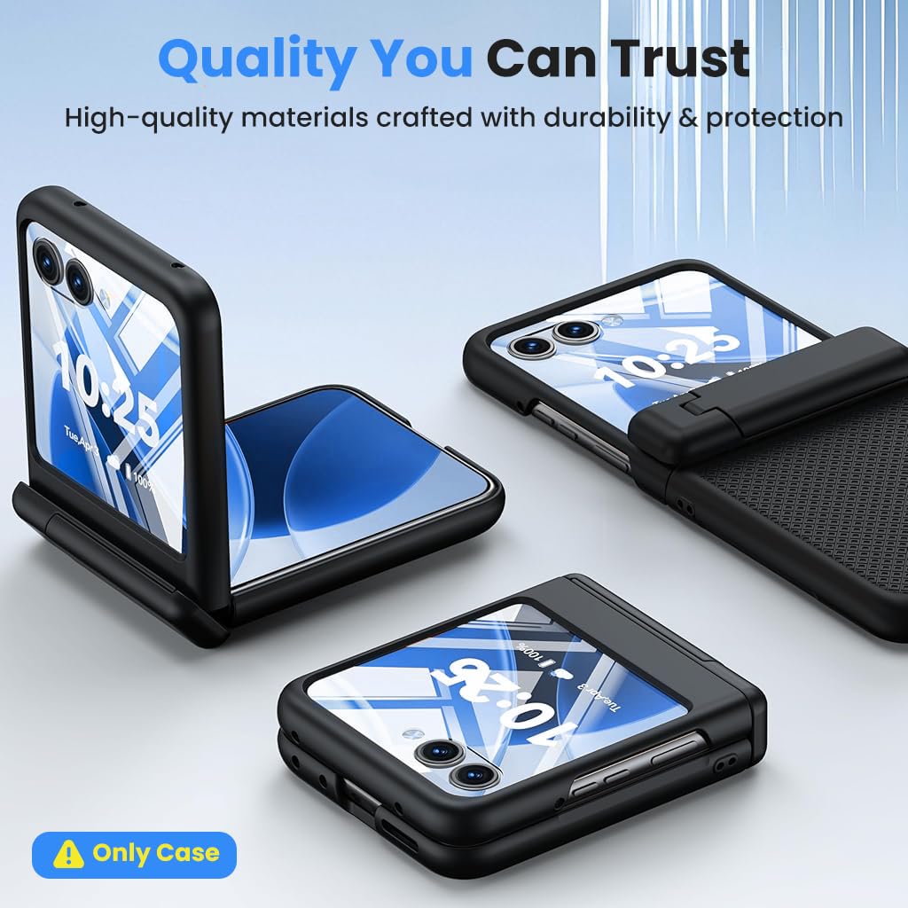 ZORBES Galaxy Z Flip 7 Phone Case with 180° Flexible Hinge and Folding Kickstand | Clear and Matte PC Protective Cover