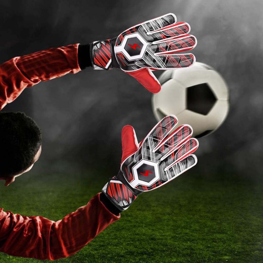 Proberos Goalkeeper Gloves for Football with Double Wristband and 14cm Palm Size | Latex Palm Grip for Teens and Adults