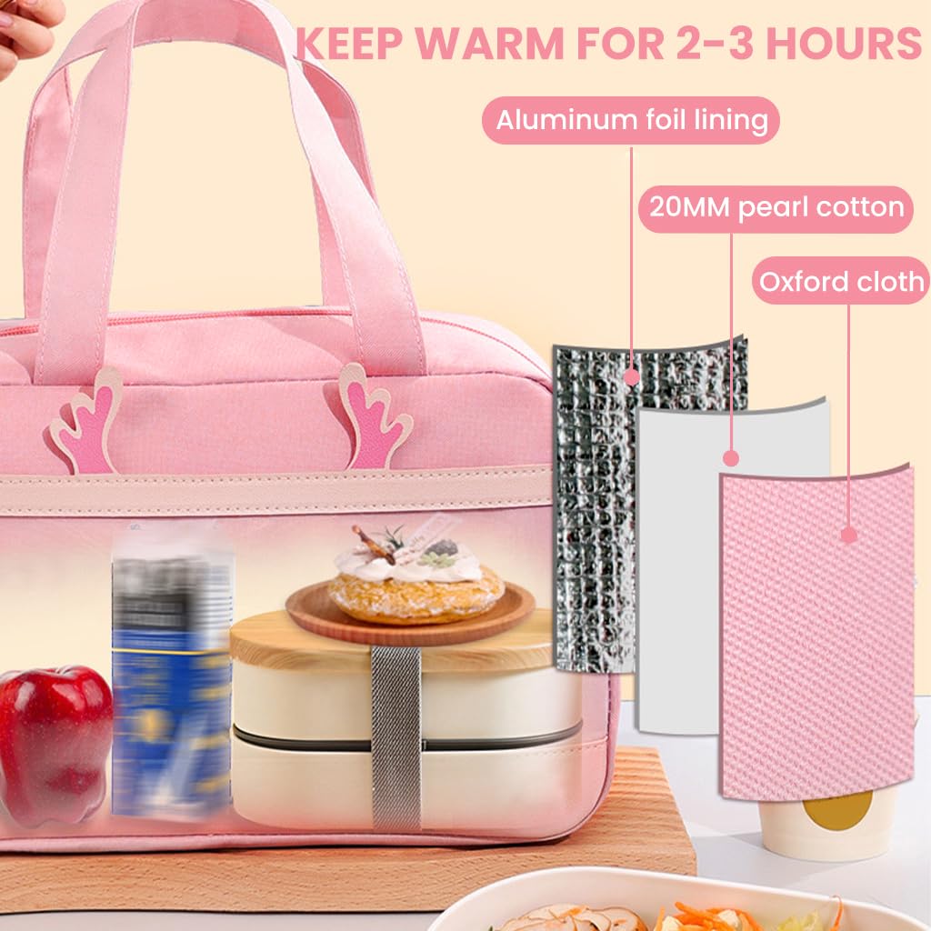 Zibuyu Insulated Lunch Bag for School and Travel with Thermal Lining 23×14×24.5 cm | Pink Reindeer Design