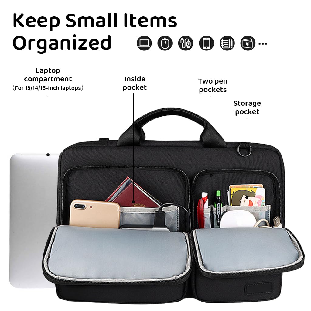 ZIBUYU Laptop Bags for Men and Women Stylish Waterproof Laptop Messenger Bag with Handle & Pockets Sling Laptop/MacBook Bags for Travel, Office Slim Laptop Bag 15.4 inch - Black