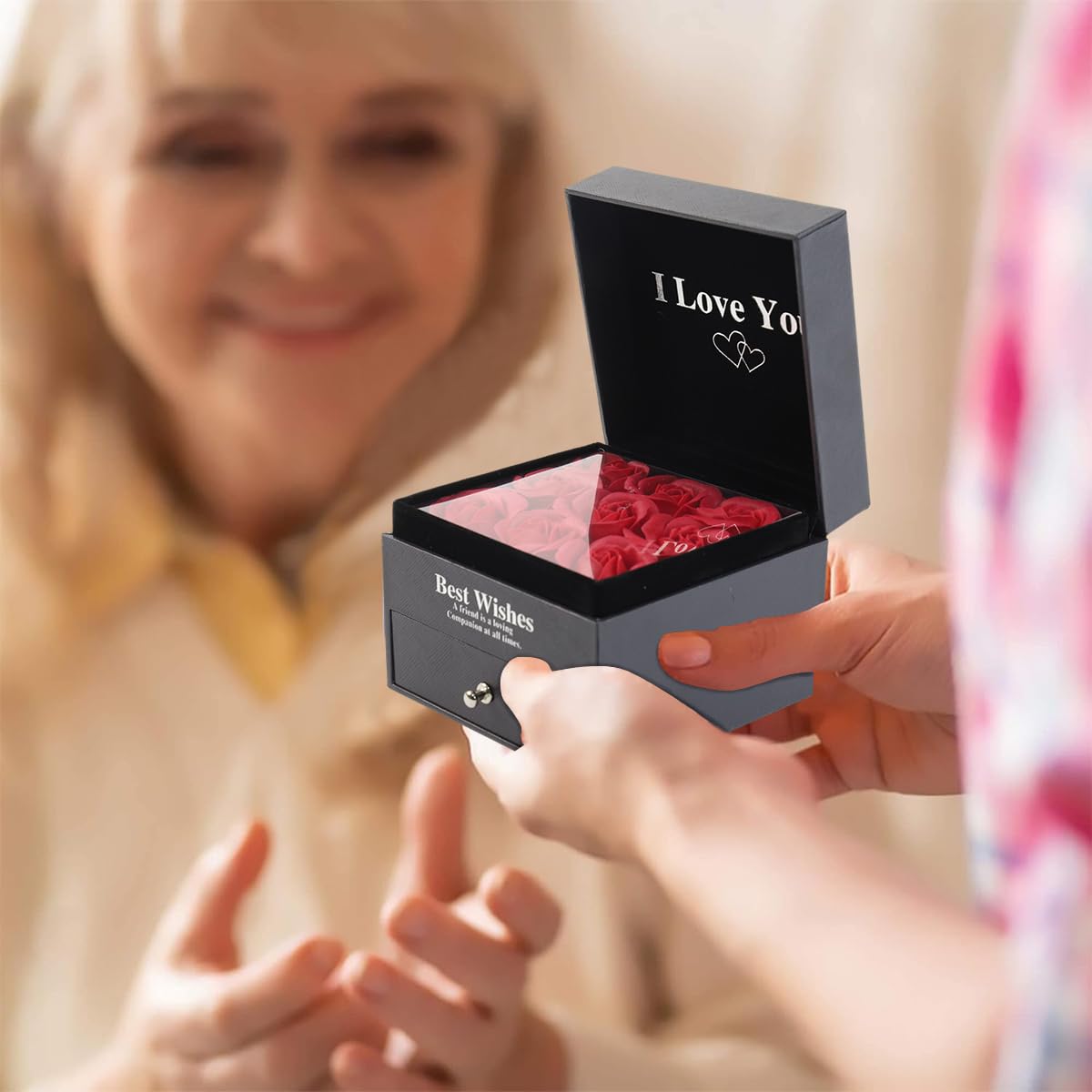 HASTHIP Preserved Real Rose Gift Box with 9 Roses and Heart Necklace for Women | Romantic Jewelry for Valentine’s Day and Anniversary