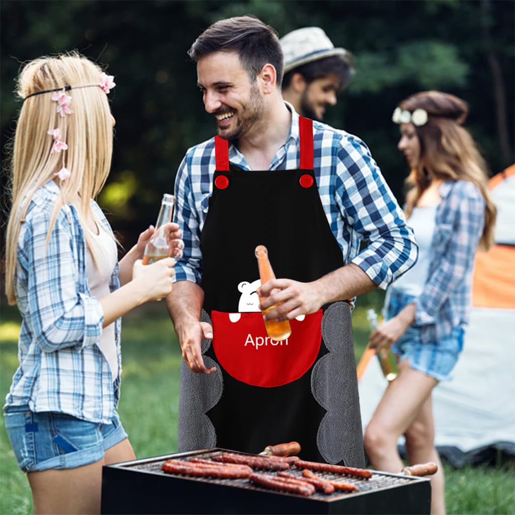 Zibuyu Kitchen Apron for Cooking with Pocket and Coral Plush Patches 27.56 in Long PVC | Waterproof and Oil Proof for Women and Men