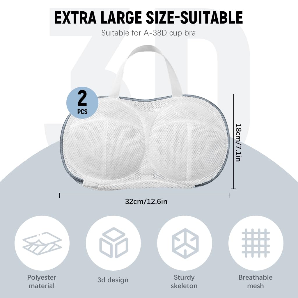 HASTHIP® 2Pcs Bra Laundry Bags for Wash Machine Mesh Wash Zipper Bag for Lingerie Underwear Shape Preservation Bra Laundry Bag with Fixing Strap Quick Dry Bra Laundry Bags, 34.5x20cm