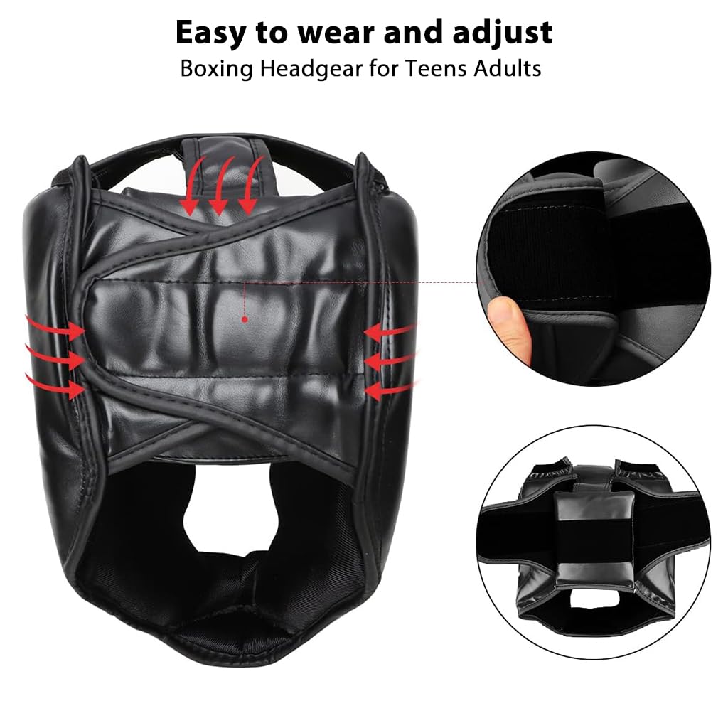 Optifit Boxing Headgear for Training and Sparring with Thick Sponge Padding PU Leather for Teens and Adults