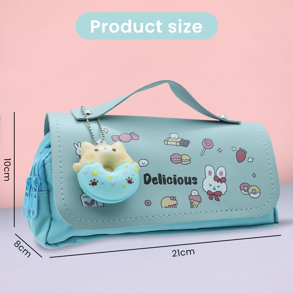 Climberty Pencil Pouch for Girls with Three Layer 21×8×10 cm Design and PU Flip Cover | Blue Canvas Case for School Supplies