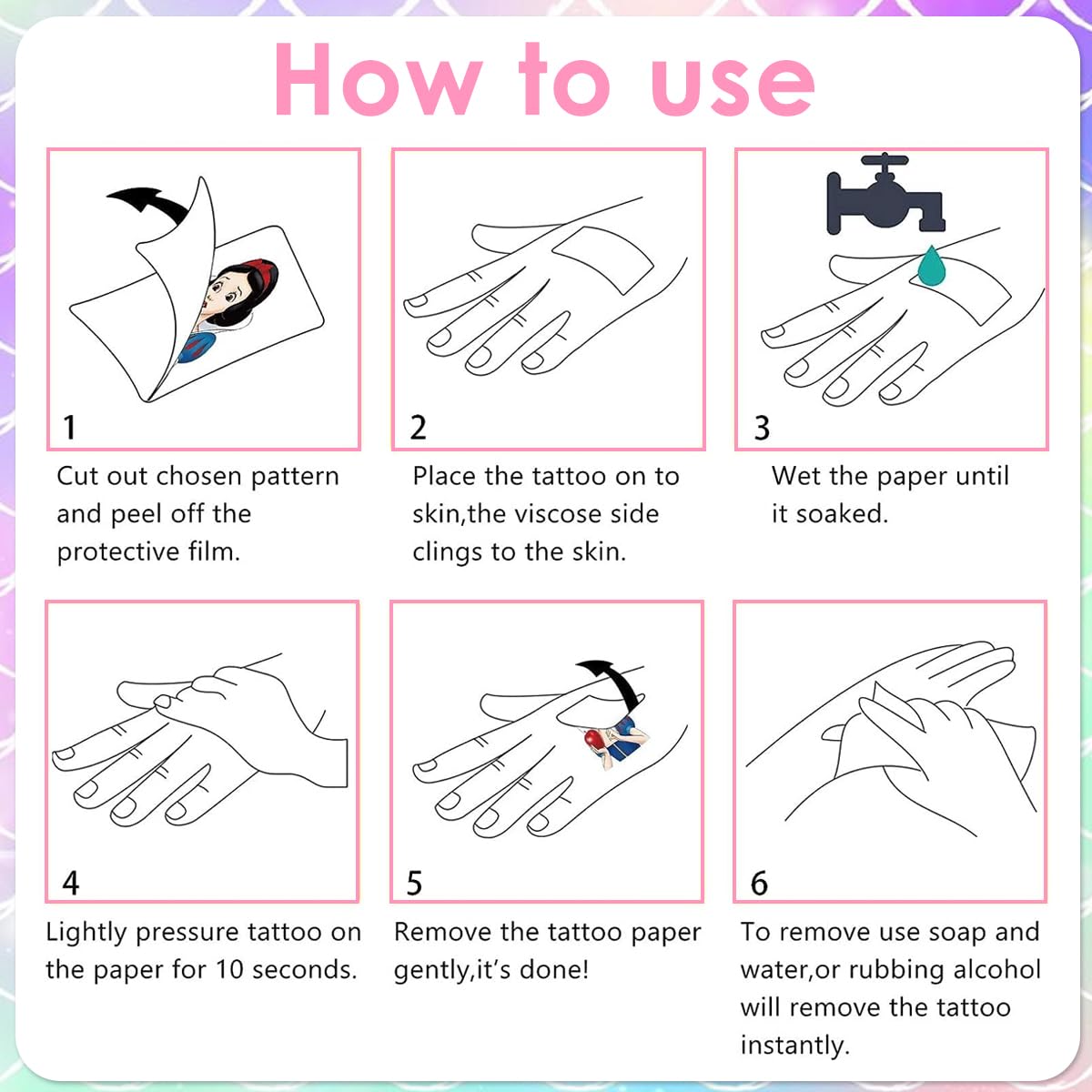 ZIBUYU Temporary Tattoos for Kids with Dreamy Mermaid Princess Theme 20 Sheets Waterproof | Fun Party Stickers