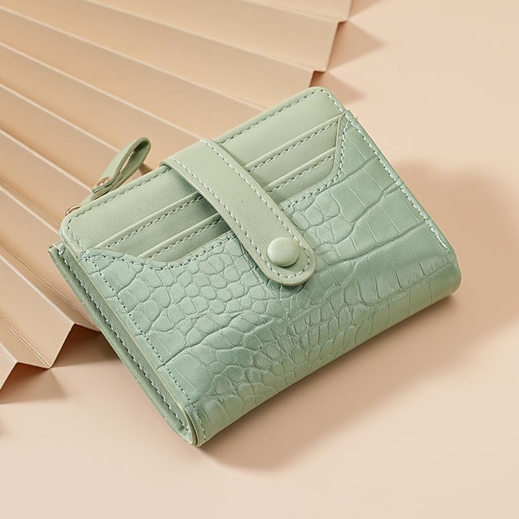 ZIBUYU Women Purse for Daily Use with 8 Card Slots & Snap Button Closure | Mint Green PU Wallet 11.5x9cm