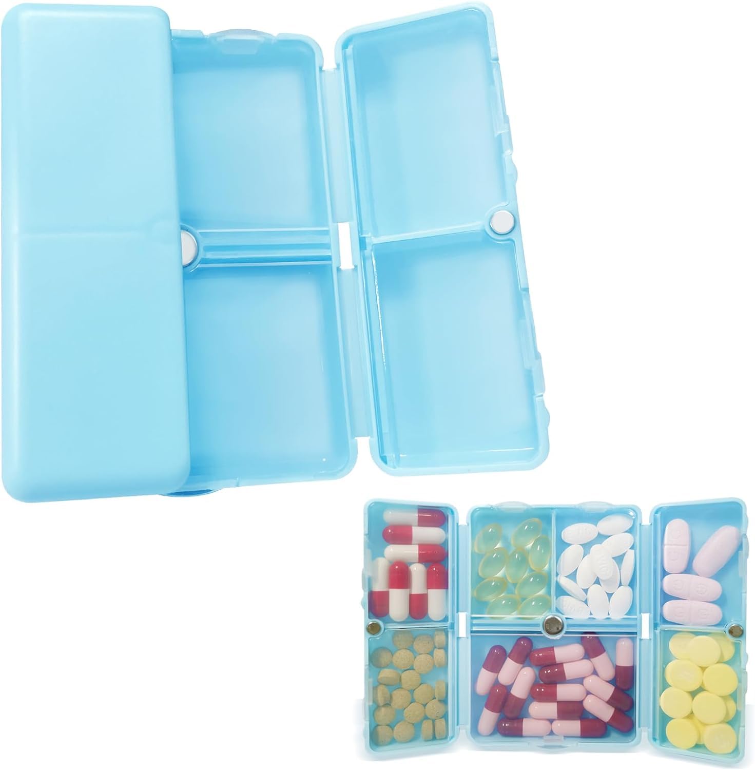 HANNEA® Travel Pill Box Large Capacity Pill Organizer Box with 4 Compartments Medicine Transparent Foodgrade PP Pill Box with Rotatable Lid Pill Box for Vitamin, Fish Oil, Tablets, Green