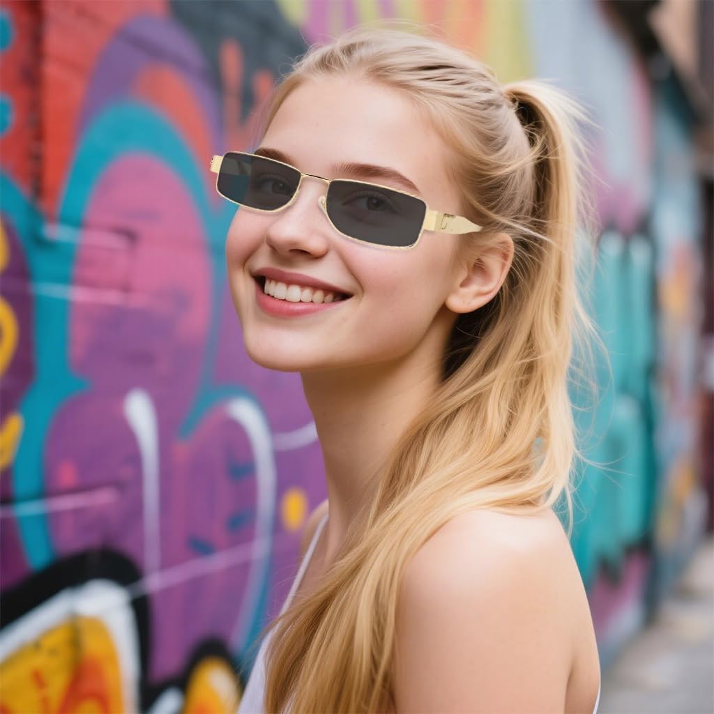 Proberos Sunglasses for Summer Travel with Small Square Tinted Lenses and Metal Frame | Black