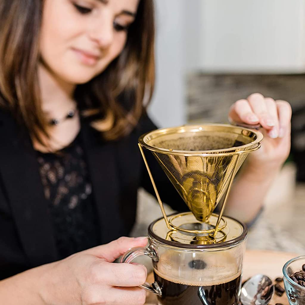 HASTHIP Filter Coffee Maker 800 Mesh for Pour Over Brewing with Dual Layer Stainless Steel | Easy to Clean Paperless Coffee Dripper