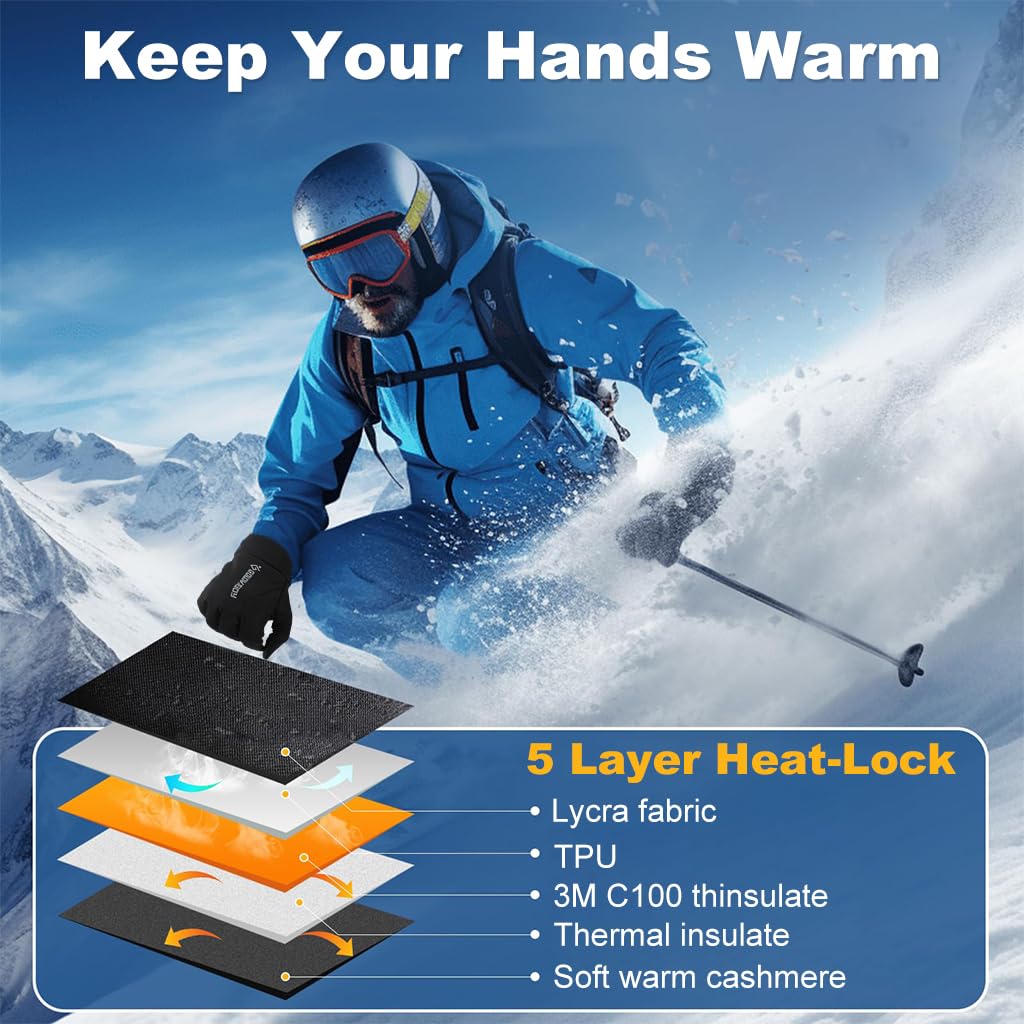 PROBEROS Thermal Winter Riding Gloves for Cycling and Driving with Touchscreen Fingertips | Windproof Splashproof Plush-Lined Design