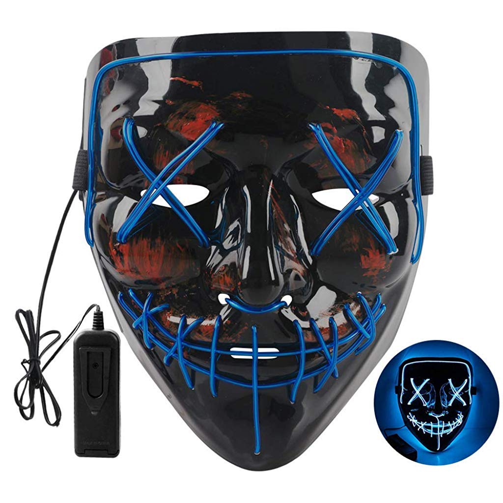 PATPAT  Halloween Mask LED Light up Mask for Halloween Festival Cosplay Halloween Costume Party Decorations (Blue)