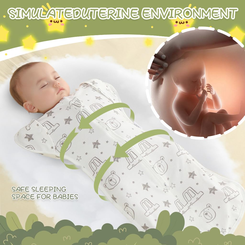 SNOWIE SOFT Baby Swaddles for Newborns, 100% Cotton Baby Swaddle Wrap for Newborns Arms Up Baby Sleeping Blanket Zipping Baby Sleeping Bag Newborn Sleep Sacks for Startle Reflex for Baby 0-6 Months