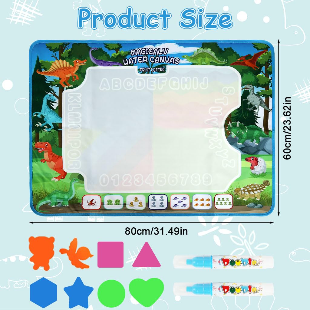 PATPAT Magic Water Doodle Mat for Kids 80x60cm with Water Pens and Shape Templates | Mess-Free Art Fun