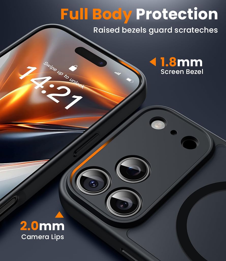 ZORBES iPhone 17 Pro Max Case with Magnetic Ring and Camera Lens Protection | Matte TPU Cover