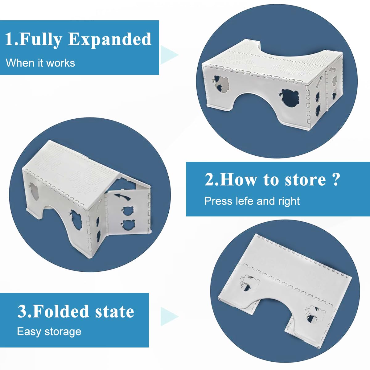 HANNEA Folding Toilet Squat Stool for Better Posture with Anti Slip Feet 45x30x18cm PP | Foldable Bathroom Stool for Kids and Adults