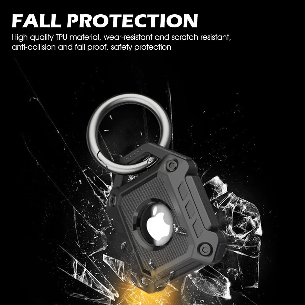 ZIBUYU AirTag Case for Apple AirTags with Keychain Hole featuring TPU Waterproof Protection | Black Mechanical Style Holder
