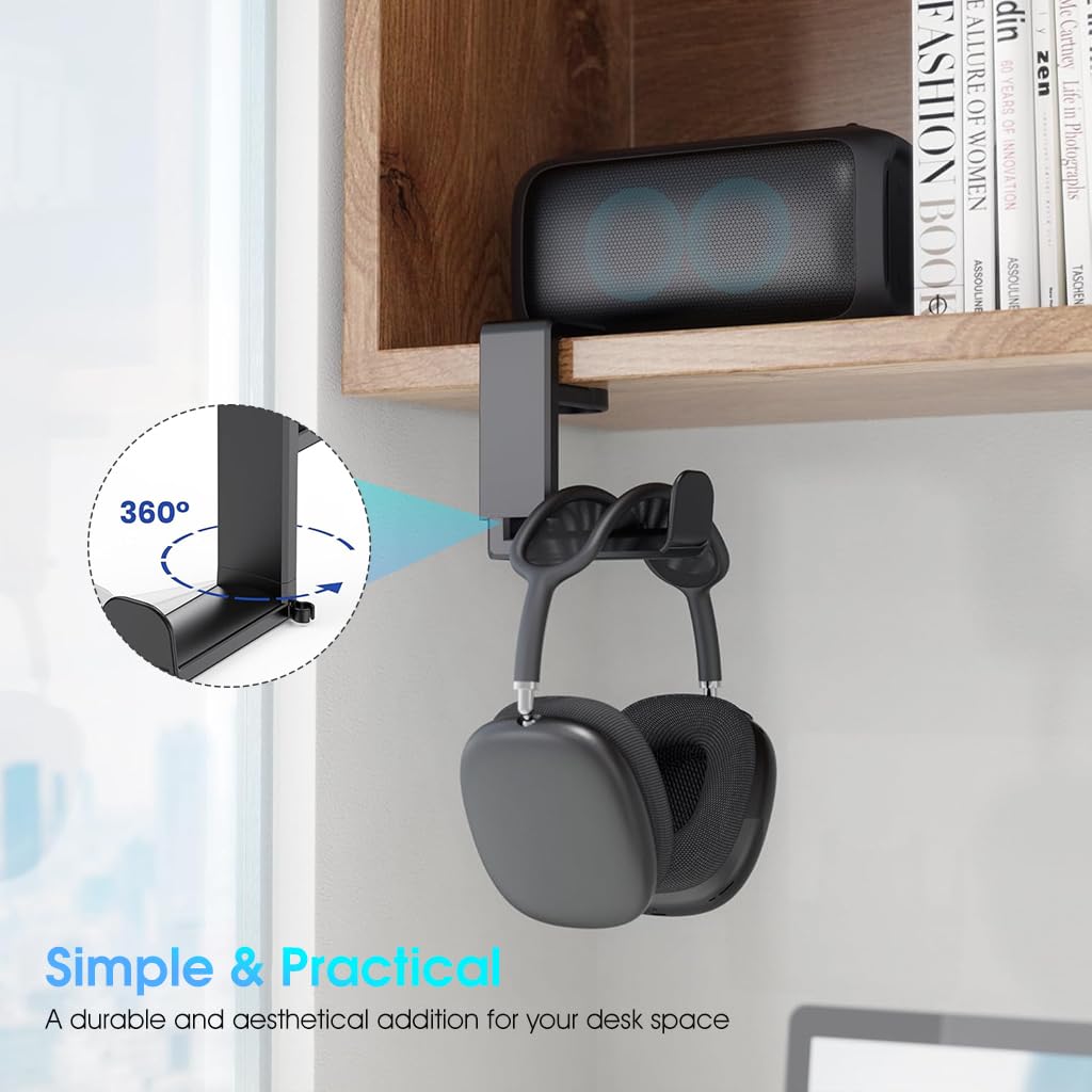 ZORBES PC Gaming Headset Holder for Under Desk Use with 360° Swivel Arm and Cable Clip