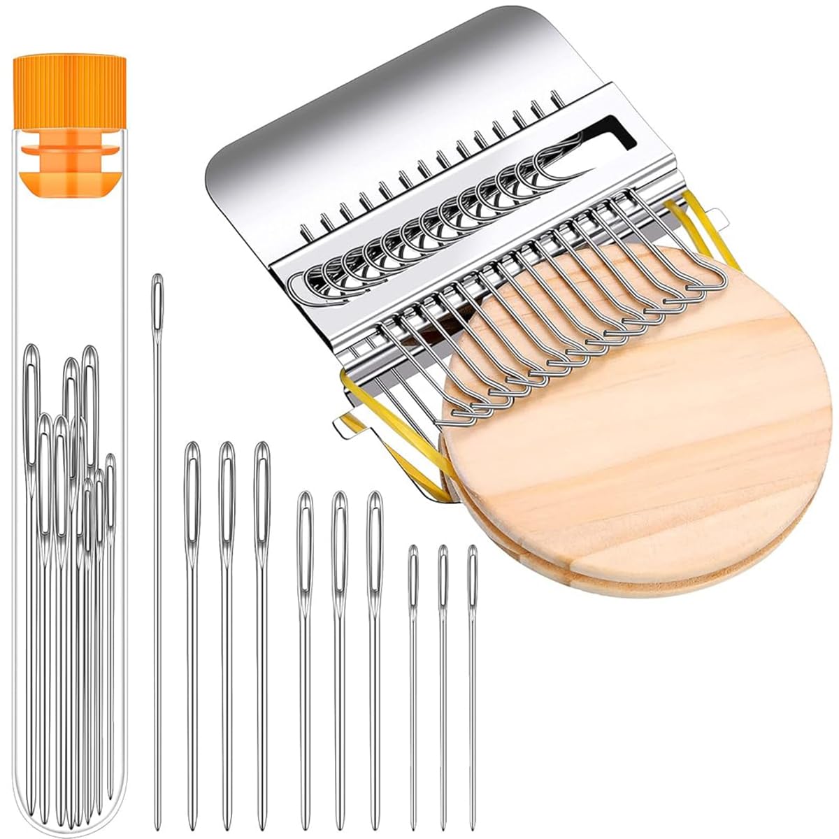 HASTHIP® Darning Mini Loom Machine, 21 Hooks Darning Loom Speedweve Type Weave Tool with 9 Yarn Knitting Needles DIY Textile Weaving Loom Kit for Beginners Mending Jeans, Repair Holes