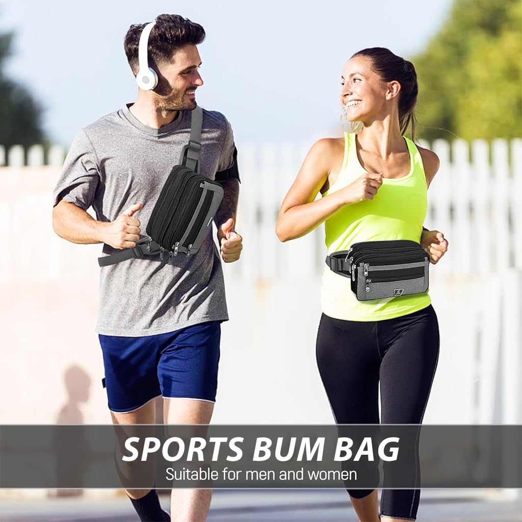 GUSTAVE Waist Bag for Men with 6 Zipper Pouches and Adjustable Belt 24x3x15cm | Waterproof Nylon Crossbody