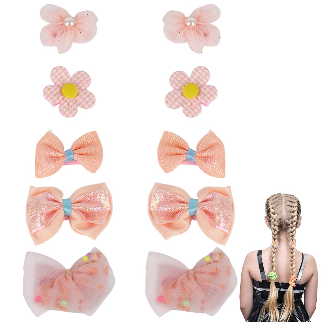 ZIBUYU Hair Clips for Girls featuring 10 Bow and Flower Designs with Secure Hold | Pink Polymer Clay Accessories for Kids