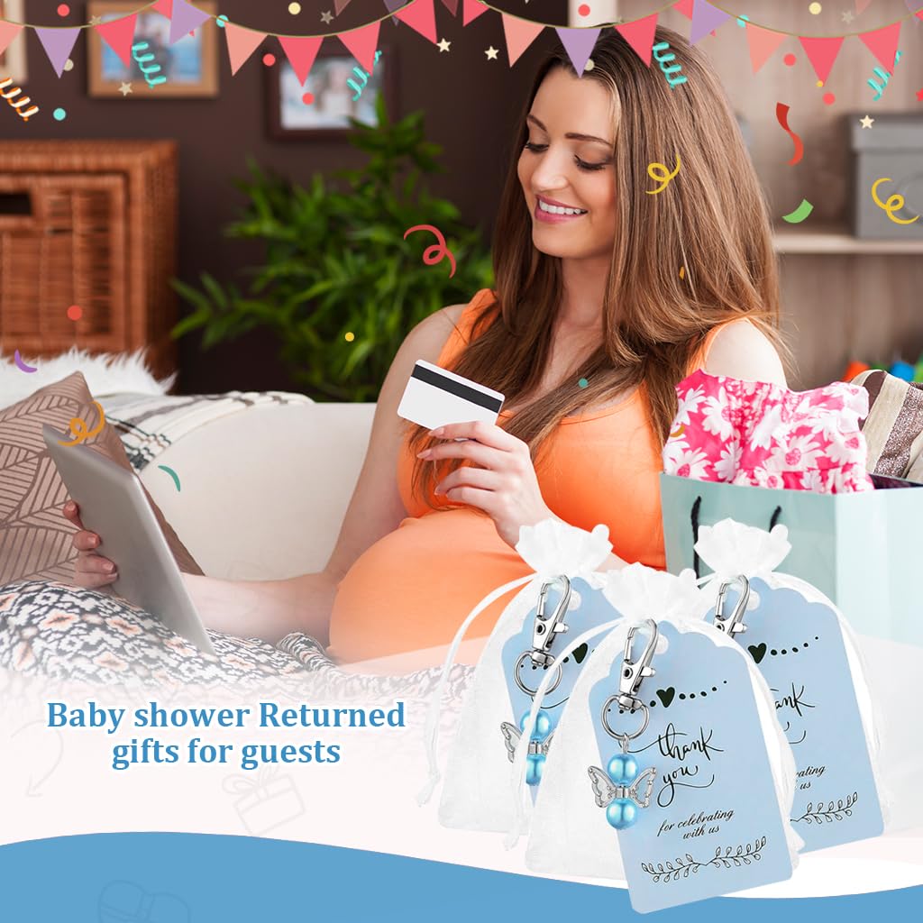 Supvox Guardian Angel Keychain for Girls with 30 Pcs Pearl Pendant & Thank You Tags | Ideal for Birthday and Wedding Favors