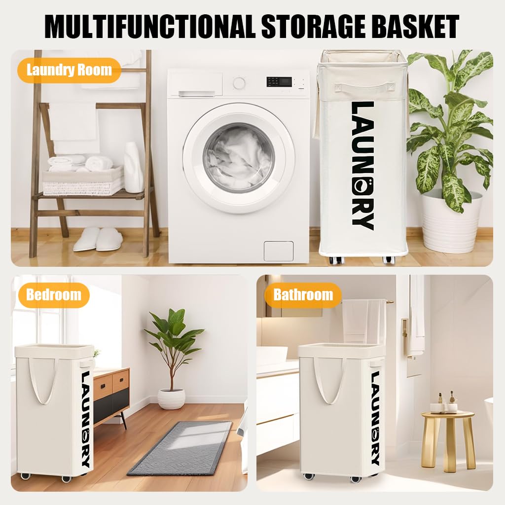 HASTHIP Mobile Laundry Basket for Home Use with Caster Wheels and 75L Capacity | Waterproof Oxford Cloth Collapsible Design